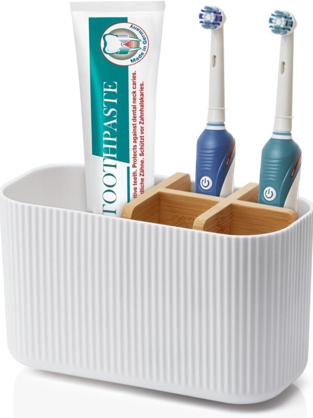 Stylish White Toothbrush Holder - 5 Slot Bathroom Storage Organizer for Easy
